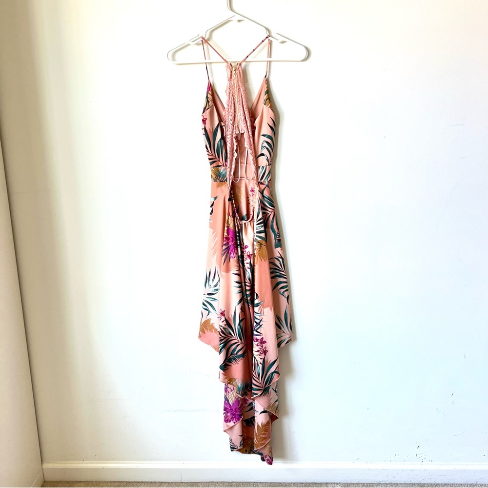 WINDSOR Tropical Lace Back High Low Deep V-Neck Dress—SZ. Small - Picture 16 of 16